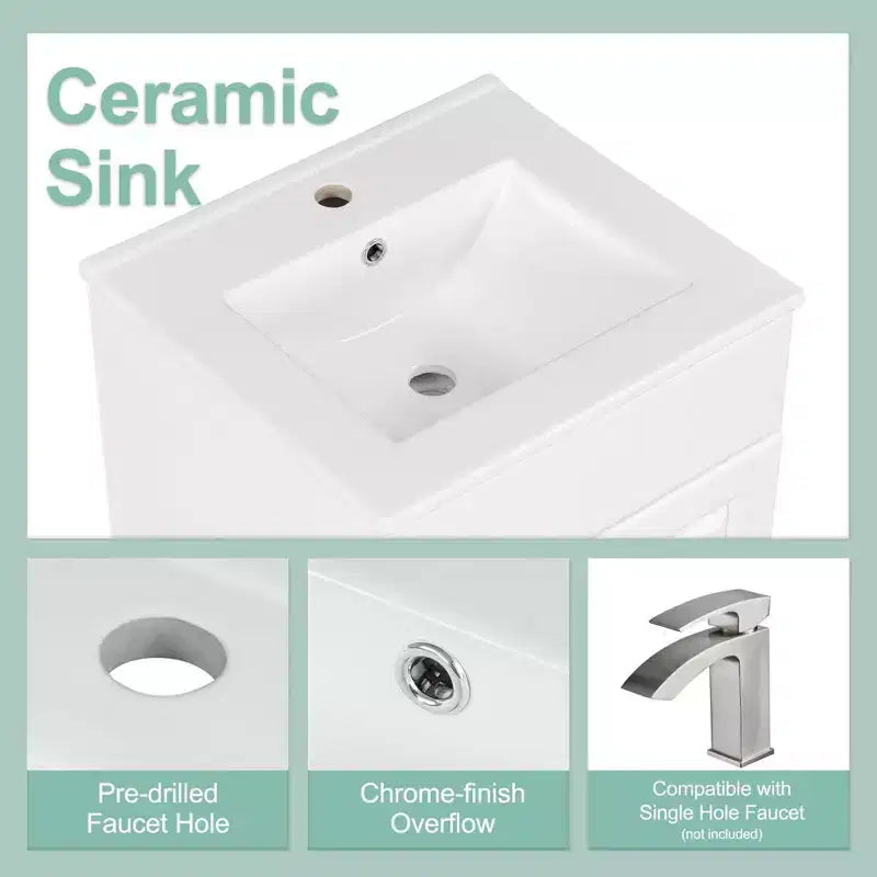 Bathroom Vanity with Sink, Free Standing Single Basin Vanity Set with Storage Rack, Solid Wood Bathroom Cabinet with Ceramic Basin
