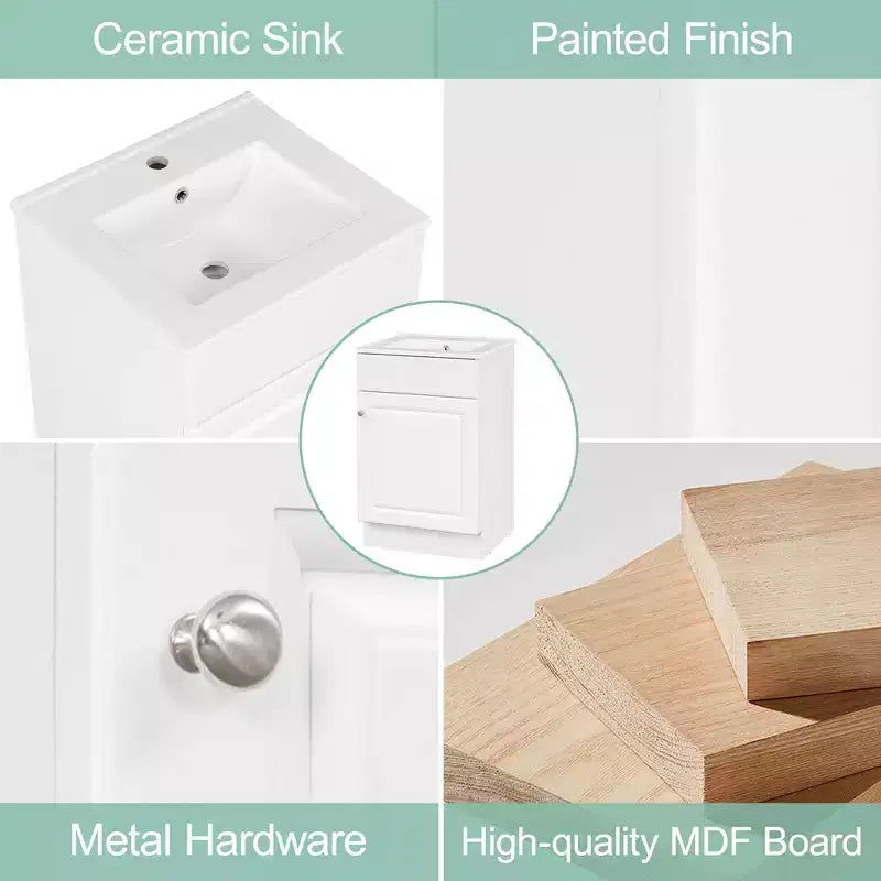 Bathroom Vanity with Sink, Free Standing Single Basin Vanity Set with Storage Rack, Solid Wood Bathroom Cabinet with Ceramic Basin