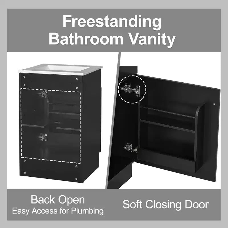 Bathroom Vanity with Sink, Free Standing Single Basin Vanity Set with Storage Rack, Solid Wood Bathroom Cabinet with Ceramic Basin