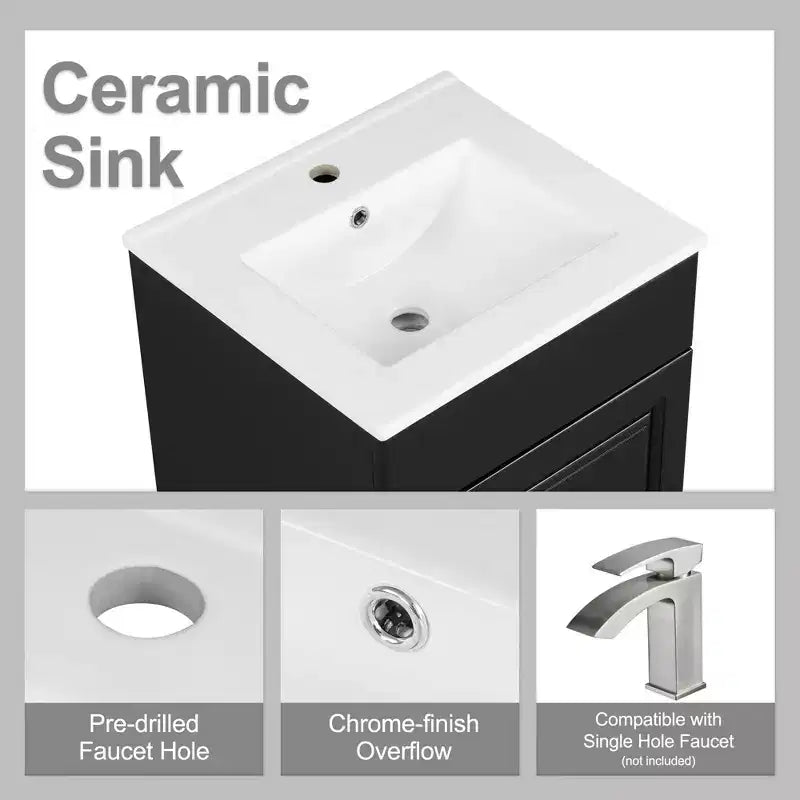 Bathroom Vanity with Sink, Free Standing Single Basin Vanity Set with Storage Rack, Solid Wood Bathroom Cabinet with Ceramic Basin