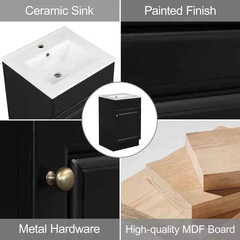 Bathroom Vanity with Sink, Free Standing Single Basin Vanity Set with Storage Rack, Solid Wood Bathroom Cabinet with Ceramic Basin