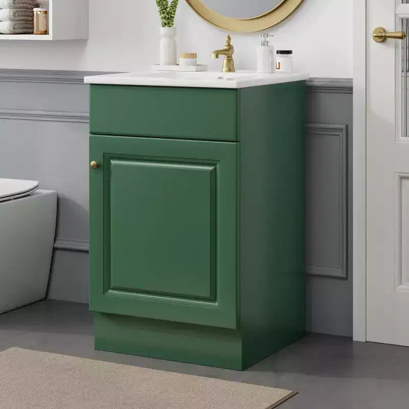 Bathroom Vanity with Sink, Free Standing Single Basin Vanity Set with Storage Rack, Solid Wood Bathroom Cabinet with Ceramic Basin