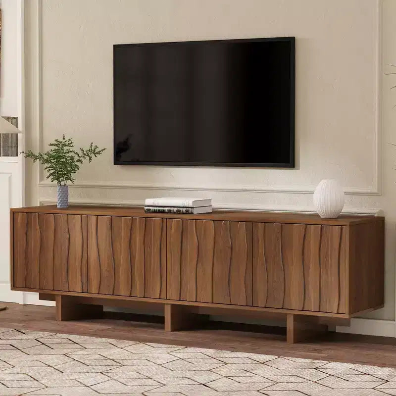 Storage TV Stand for TVs up to 75, TV Console Media Console TV Cabinet Media Entertainment Center with Wavy Push-to-open Door&Sturdy Base -ModernLuxe