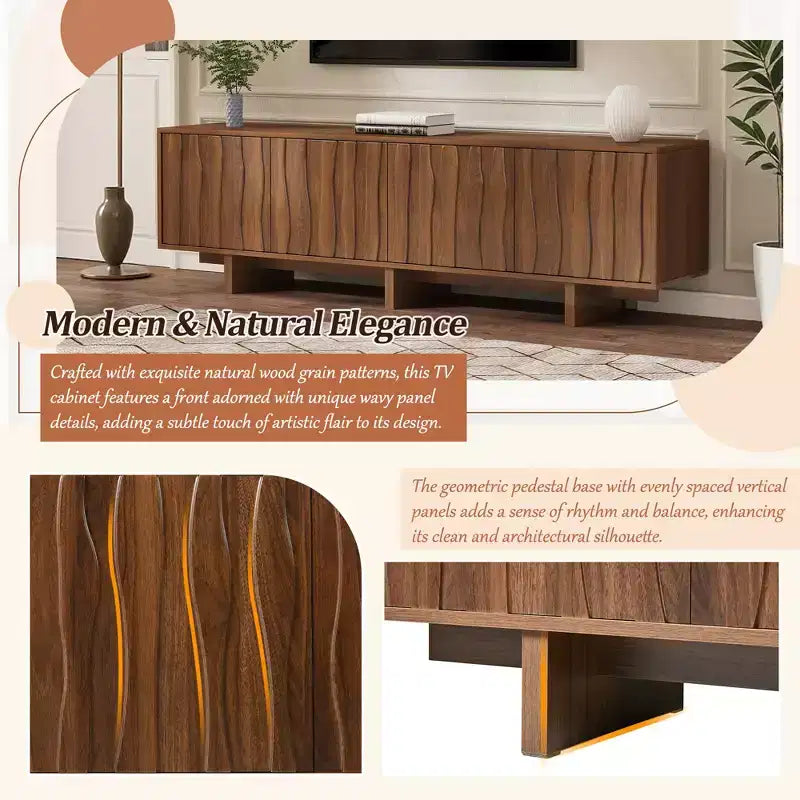 Storage TV Stand for TVs up to 75, TV Console Media Console TV Cabinet Media Entertainment Center with Wavy Push-to-open Door&Sturdy Base -ModernLuxe