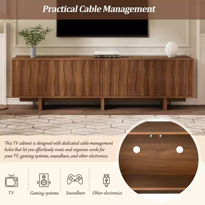 Storage TV Stand for TVs up to 75, TV Console Media Console TV Cabinet Media Entertainment Center with Wavy Push-to-open Door&Sturdy Base -ModernLuxe