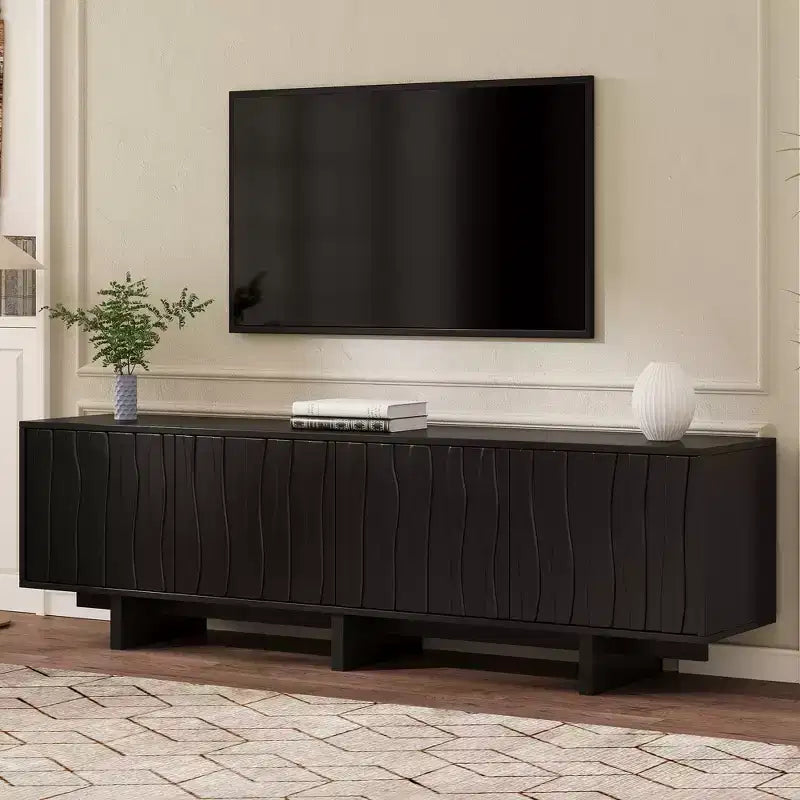 Storage TV Stand for TVs up to 75, TV Console Media Console TV Cabinet Media Entertainment Center with Wavy Push-to-open Door&Sturdy Base -ModernLuxe