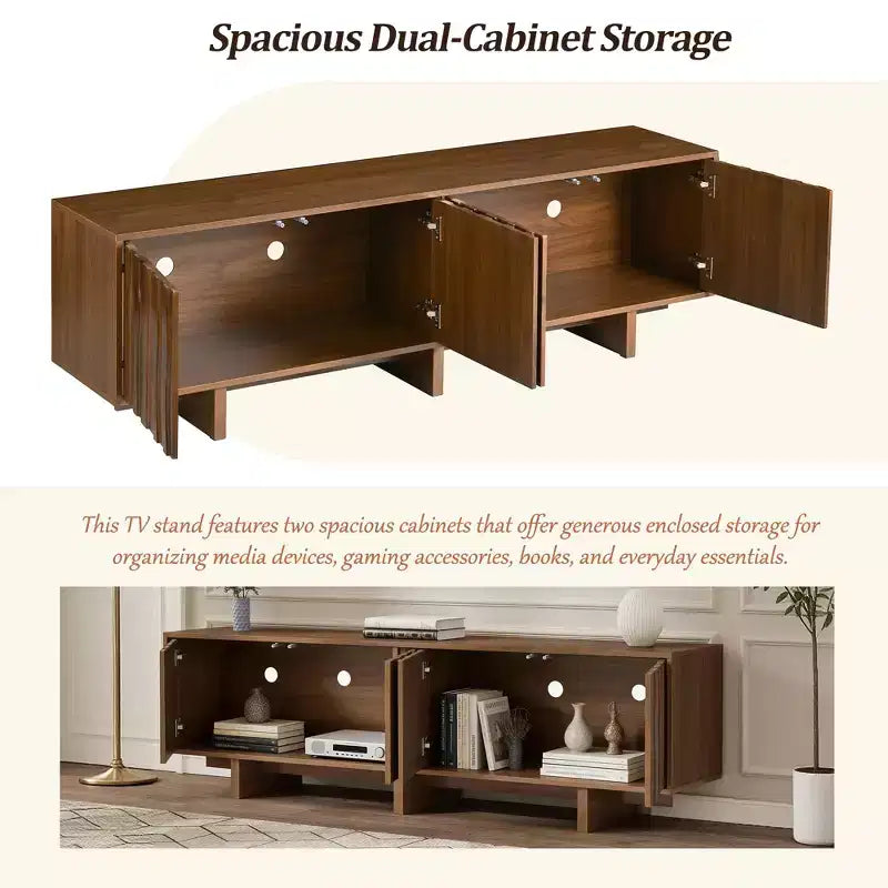 Storage TV Stand for TVs up to 75, TV Console Media Console TV Cabinet Media Entertainment Center with Wavy Push-to-open Door&Sturdy Base -ModernLuxe