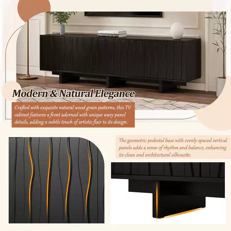Storage TV Stand for TVs up to 75, TV Console Media Console TV Cabinet Media Entertainment Center with Wavy Push-to-open Door&Sturdy Base -ModernLuxe