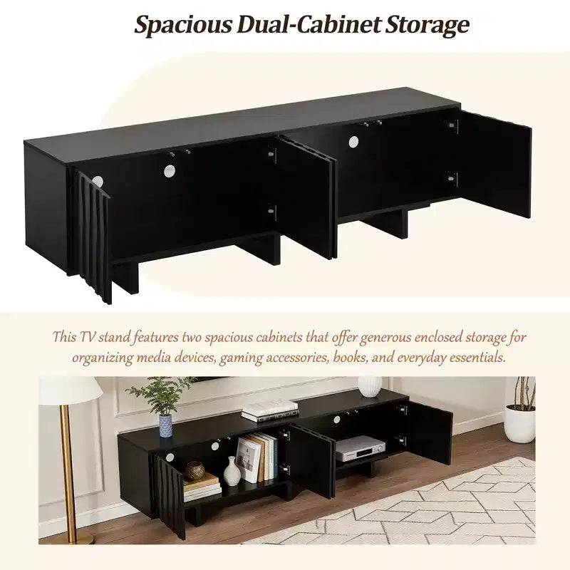 Storage TV Stand for TVs up to 75, TV Console Media Console TV Cabinet Media Entertainment Center with Wavy Push-to-open Door&Sturdy Base -ModernLuxe