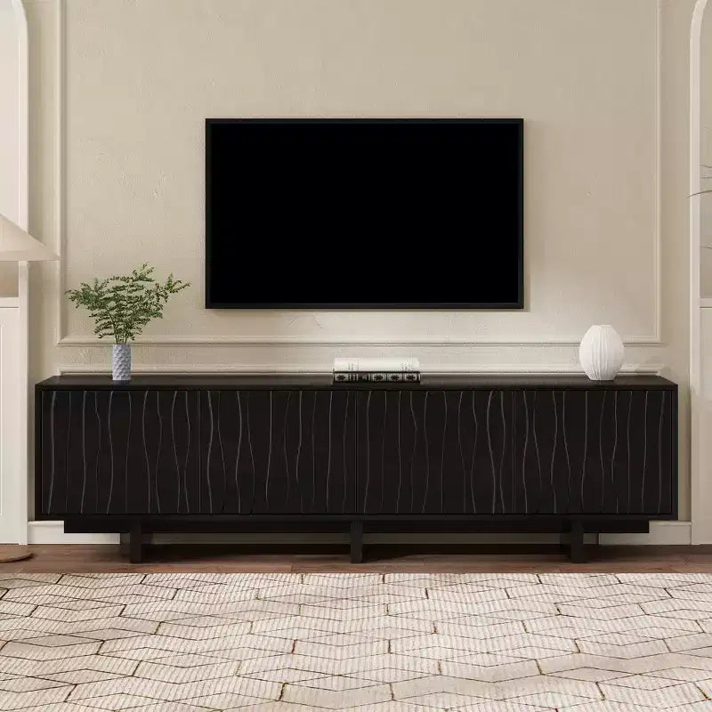 Storage TV Stand for TVs up to 75, TV Console Media Console TV Cabinet Media Entertainment Center with Wavy Push-to-open Door&Sturdy Base -ModernLuxe