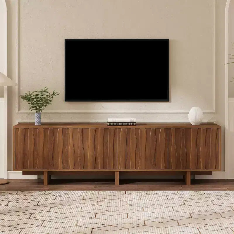 Storage TV Stand for TVs up to 75, TV Console Media Console TV Cabinet Media Entertainment Center with Wavy Push-to-open Door&Sturdy Base -ModernLuxe