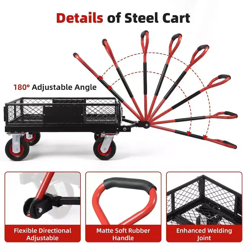 Heavy Duty Folding Mesh Utility Cart with Wheels, 37.4x18.1x15 Inches Large Capacity Rolling Cart for Warehouse and Home