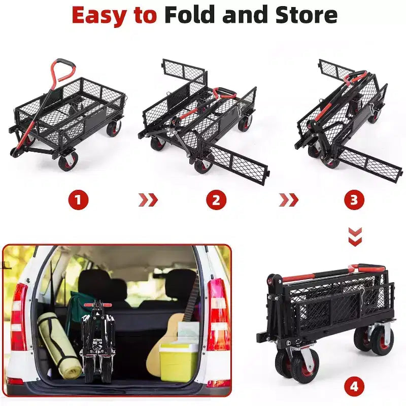 Heavy Duty Folding Mesh Utility Cart with Wheels, 37.4x18.1x15 Inches Large Capacity Rolling Cart for Warehouse and Home