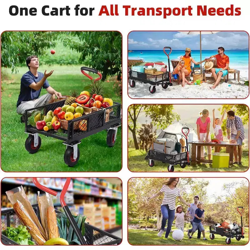 Heavy Duty Folding Mesh Utility Cart with Wheels, 37.4x18.1x15 Inches Large Capacity Rolling Cart for Warehouse and Home
