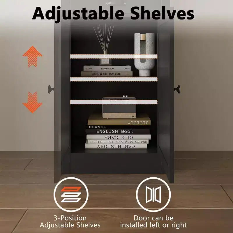 71 Tall Bookcase with Drawer & Cabinet Doors - 3-Tier Adjustable Shelf Storage Cabinet for Living Room, Office, Bedroom, Black