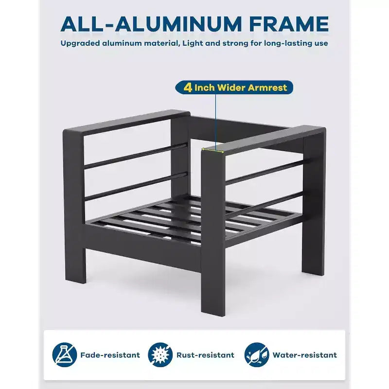 COZONY 7 Seat Aluminum Outdoor Patio Set, Modern Sectional Metal Sofa Cushions Square Table for Deck Backyard Porch