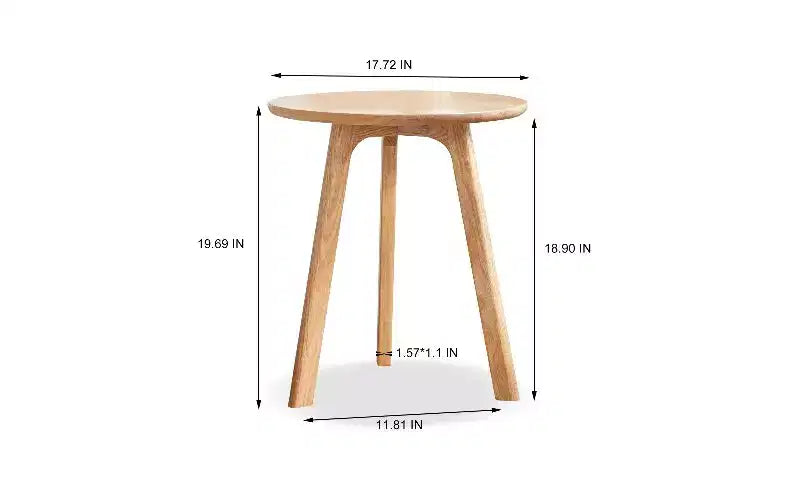 TUYOHW Solid Oak Wood Round Side Table, 3-Legged Small Table with Floor Protection Pads, Versatile Bedroom Nightstand, End Table for Living Room