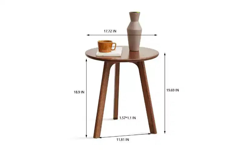 TUYOHW Solid Oak Wood Round Side Table, 3-Legged Small Table with Floor Protection Pads, Versatile Bedroom Nightstand, End Table for Living Room