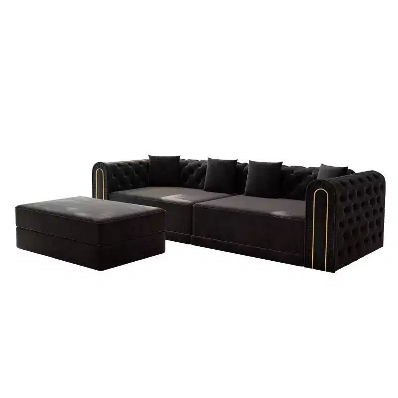 Modern 3-in-1 Convertible Sleeper Sofa Bed with Ottoman and Pillows, Velvet Reclining Couch for Living Room, Guest Room or Lounge - Panipeachy
