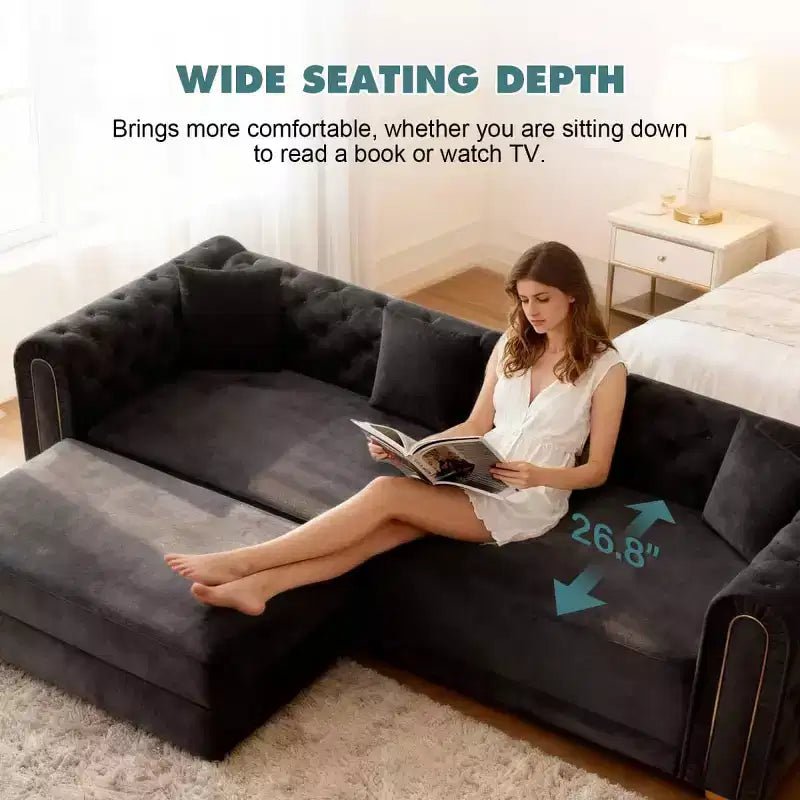 Modern 3-in-1 Convertible Sleeper Sofa Bed with Ottoman and Pillows, Velvet Reclining Couch for Living Room, Guest Room or Lounge - Panipeachy