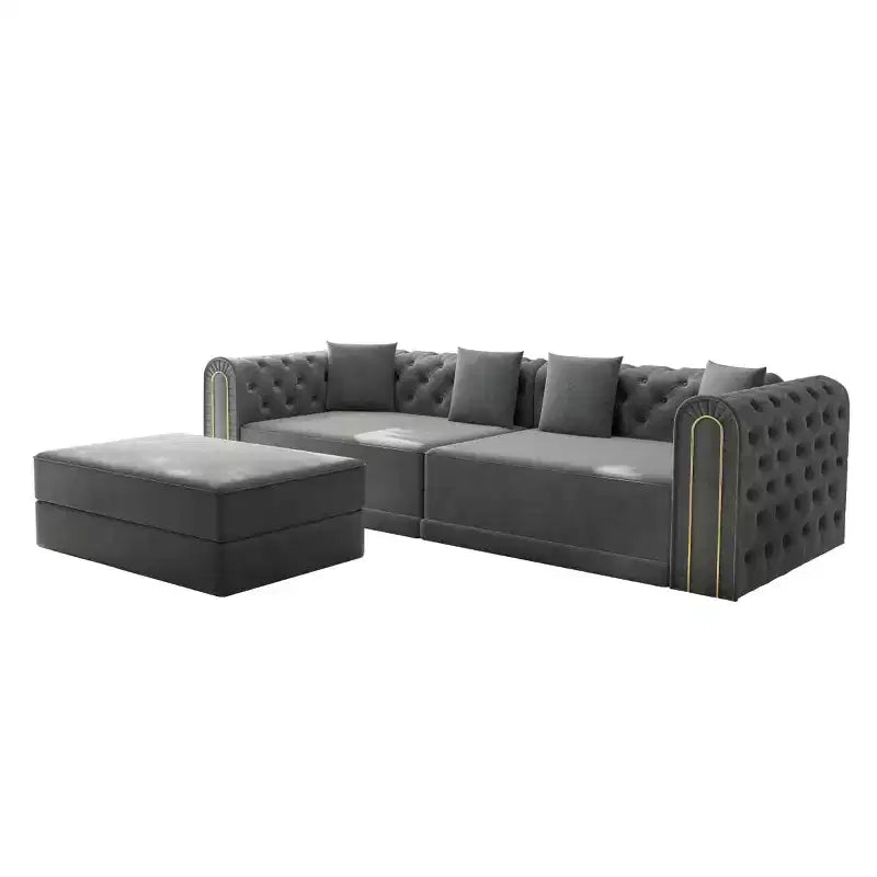 Modern 3-in-1 Convertible Sleeper Sofa Bed with Ottoman and Pillows, Velvet Reclining Couch for Living Room, Guest Room or Lounge - Panipeachy