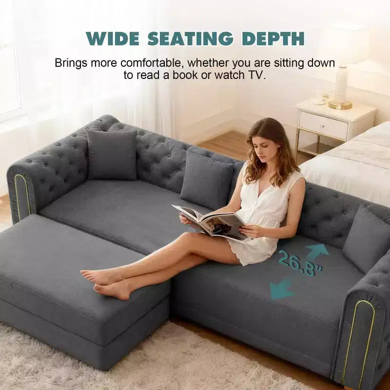Modern 3-in-1 Convertible Sleeper Sofa Bed with Ottoman and Pillows, Velvet Reclining Couch for Living Room, Guest Room or Lounge - Panipeachy