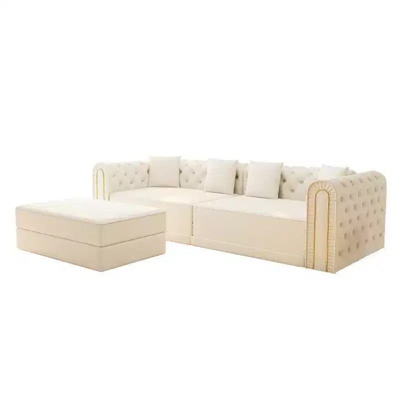 Modern 3-in-1 Convertible Sleeper Sofa Bed with Ottoman and Pillows, Velvet Reclining Couch for Living Room, Guest Room or Lounge - Panipeachy