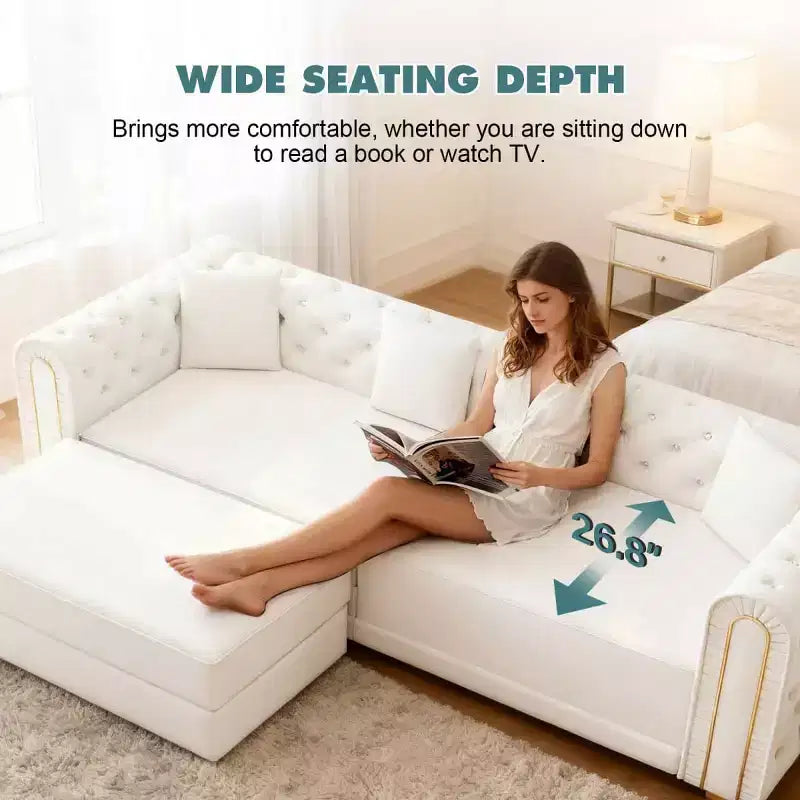 Modern 3-in-1 Convertible Sleeper Sofa Bed with Ottoman and Pillows, Velvet Reclining Couch for Living Room, Guest Room or Lounge - Panipeachy