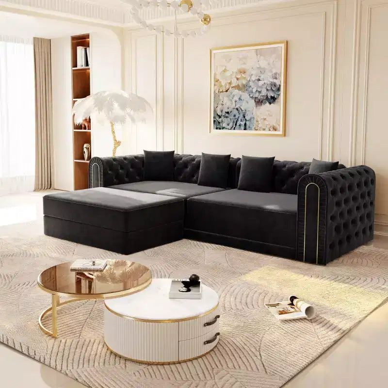 Modern 3-in-1 Convertible Sleeper Sofa Bed with Ottoman and Pillows, Velvet Reclining Couch for Living Room, Guest Room or Lounge - Panipeachy