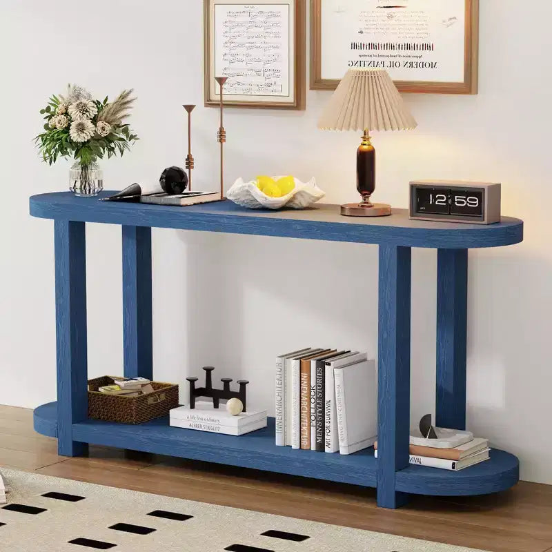 Okak Modern 2-Tier Oval Console Table with Streamlined Top,Minimalist Wooden Entryway Table for Study,Hallway,Living Room