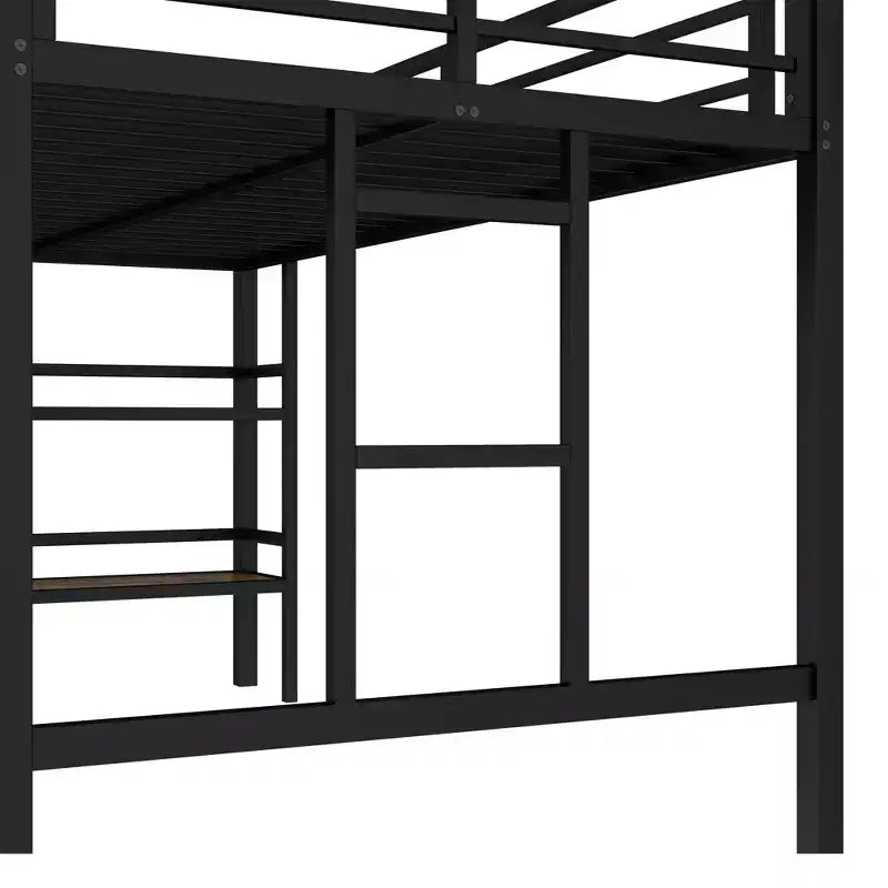 Black Twin Size Metal Loft Bed with Storage Shelf Loft Bed with Easy Climbing Ladder and Guardrails for Kids