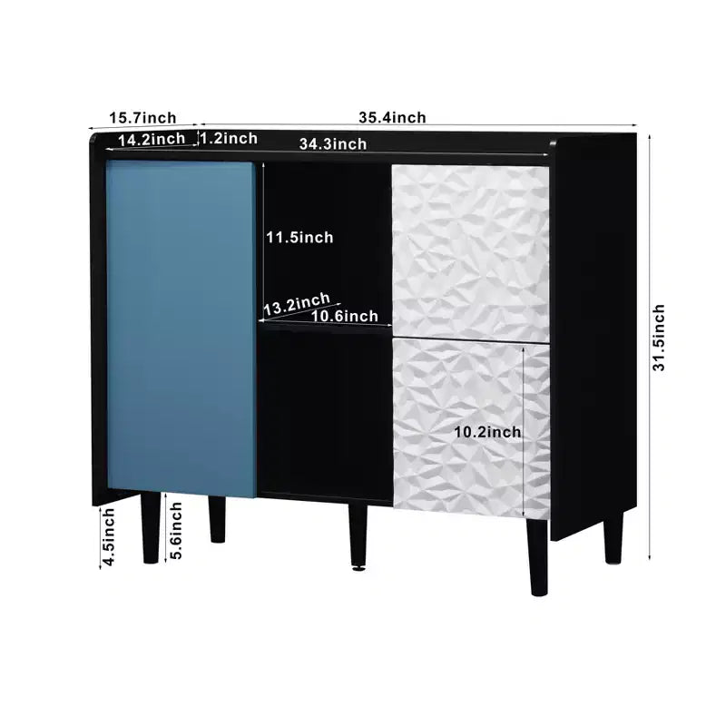 TUYOHW Sideboard Buffet Cabinet,Black Storage Cabinet with Doors,2 Drawers,2 Open Shelves,Accent Cabinet for Kitchen,Dining Room,Living Room