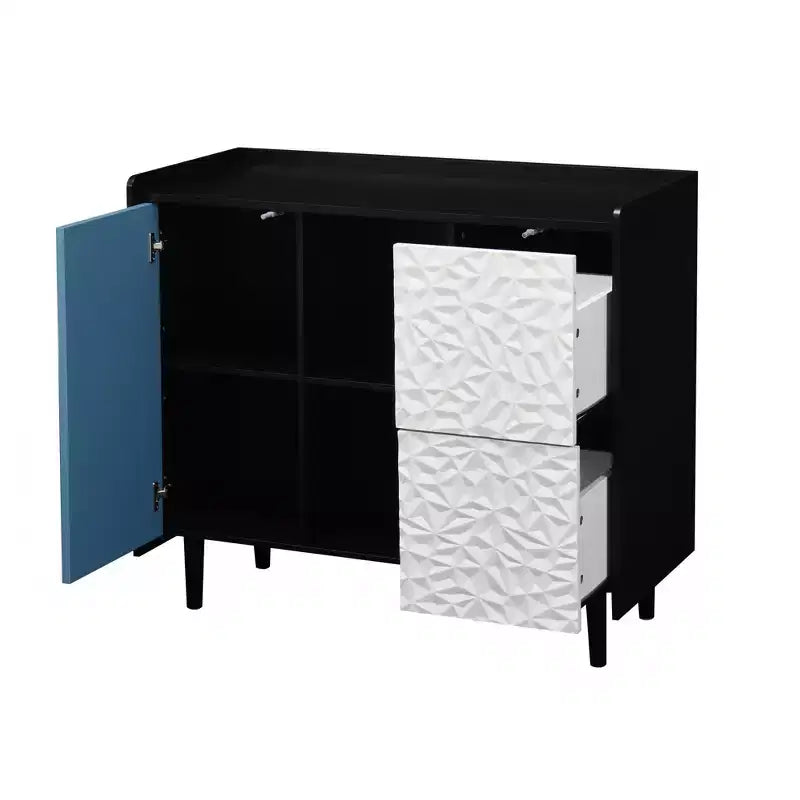 TUYOHW Sideboard Buffet Cabinet,Black Storage Cabinet with Doors,2 Drawers,2 Open Shelves,Accent Cabinet for Kitchen,Dining Room,Living Room