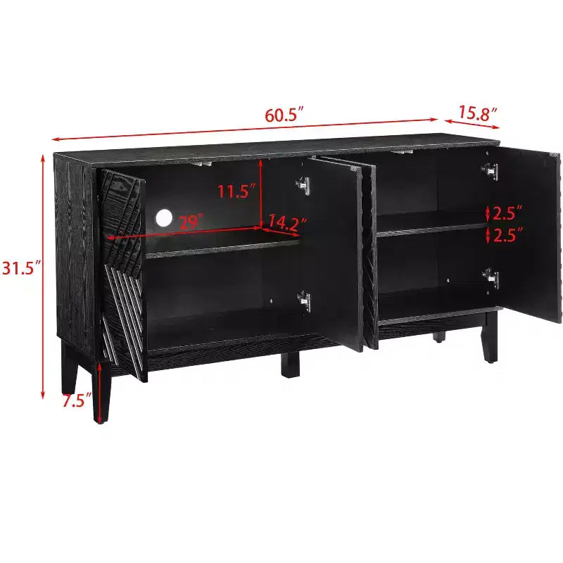 TUYOHW Buffet Cabinet,Buffet Table with Geometric Pattern,Adjustable Shelves,Outlet Holes,Sideboard TV Stand for Living Room,Kitchen,Dining Room,Black