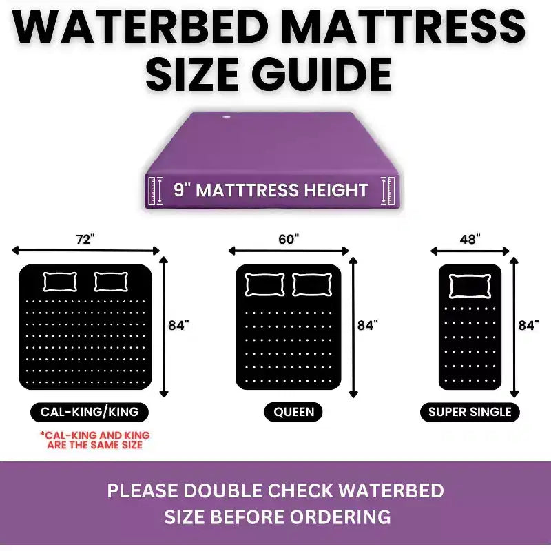 60% Semi-Waveless Hardside Water Bed Mattress, Two Wave Reducing Fiber Layers - Frame Not Included