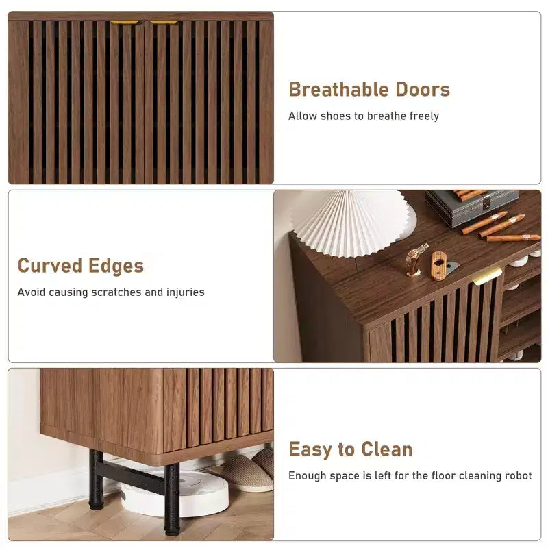 6-Tier Shoe Cabinet with Doors, Wood Shoe Storage Organizer for 24 Pairs, Modern Farmhouse Entryway Hallway Furniture, Hidden Storage Cabine