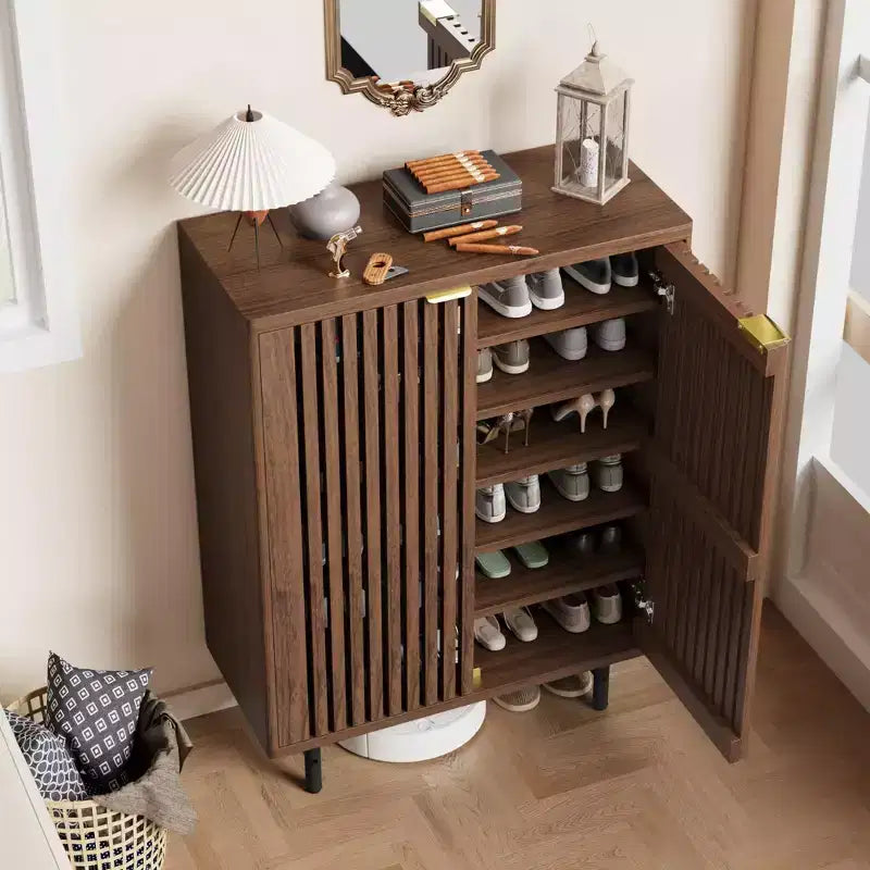 6-Tier Shoe Cabinet with Doors, Wood Shoe Storage Organizer for 24 Pairs, Modern Farmhouse Entryway Hallway Furniture, Hidden Storage Cabine