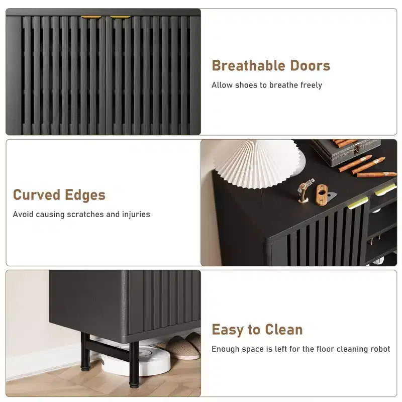 6-Tier Shoe Cabinet with Doors, Wood Shoe Storage Organizer for 24 Pairs, Modern Farmhouse Entryway Hallway Furniture, Hidden Storage Cabine