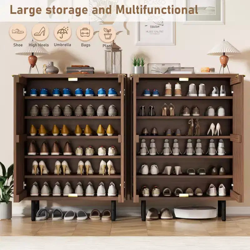6-Tier Shoe Cabinet with Doors, Wood Shoe Storage Organizer for 24 Pairs, Modern Farmhouse Entryway Hallway Furniture, Hidden Storage Cabine