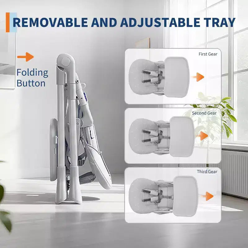 Baby High Chair for Babies and Toddlers Foldable Feeding Chair with Adjustable Height/Backrest/Footrest, Removable Tray, Fast Folding Design