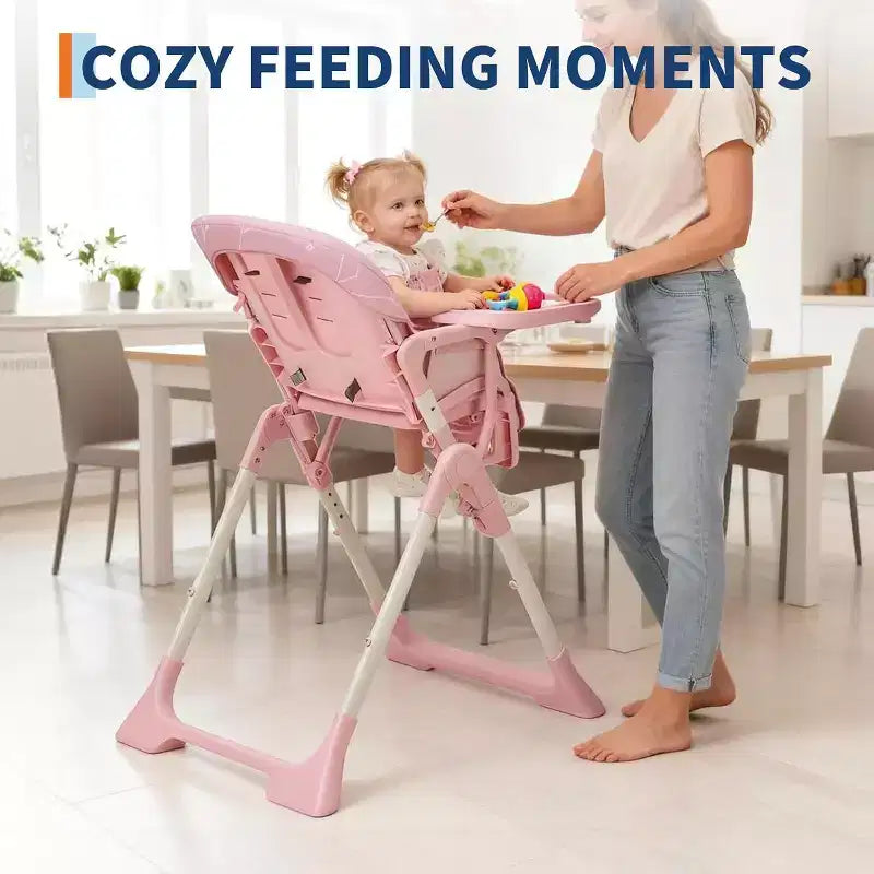 Baby High Chair for Babies and Toddlers Foldable Feeding Chair with Adjustable Height/Backrest/Footrest, Removable Tray, Fast Folding Design