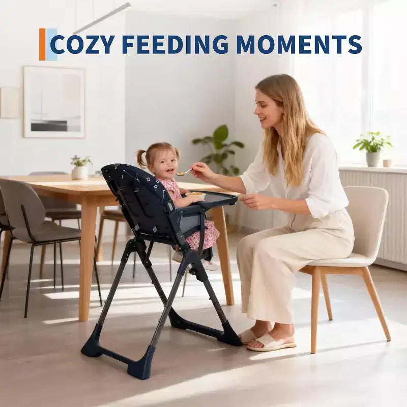 Baby High Chair for Babies and Toddlers Foldable Feeding Chair with Adjustable Height/Backrest/Footrest, Removable Tray, Fast Folding Design
