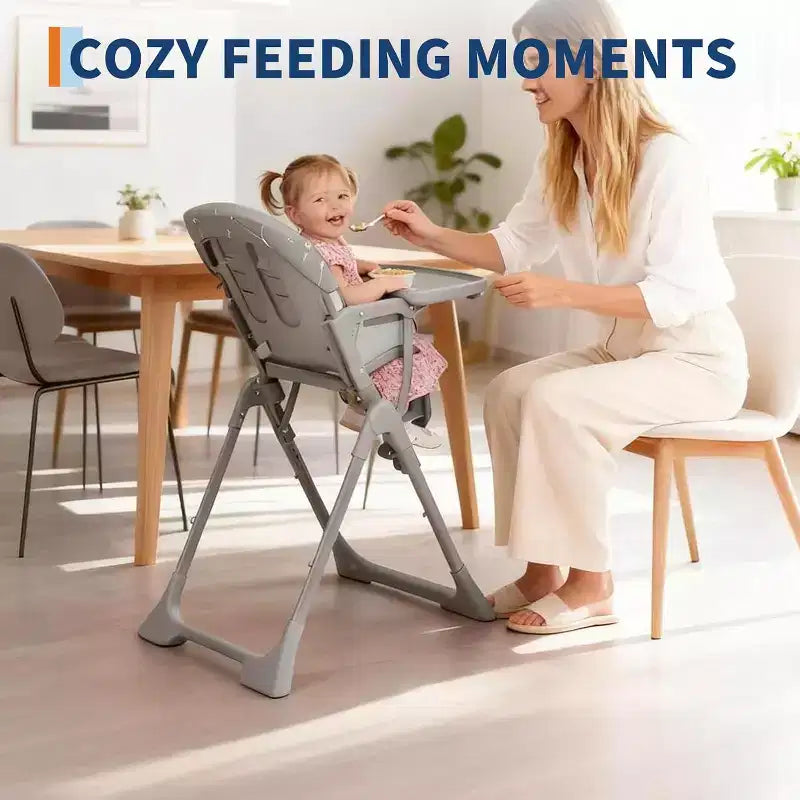 Baby High Chair for Babies and Toddlers Foldable Feeding Chair with Adjustable Height/Backrest/Footrest, Removable Tray, Fast Folding Design