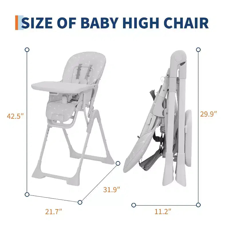 Baby High Chair for Babies and Toddlers Foldable Feeding Chair with Adjustable Height/Backrest/Footrest, Removable Tray, Fast Folding Design