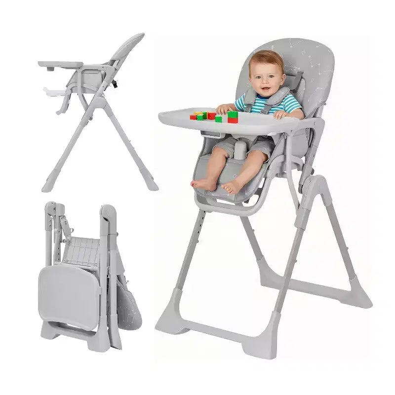 Baby High Chair for Babies and Toddlers Foldable Feeding Chair with Adjustable Height/Backrest/Footrest, Removable Tray, Fast Folding Design
