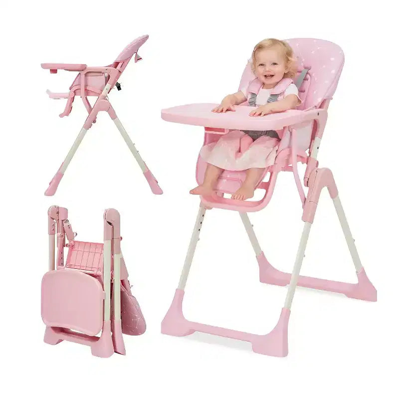 Baby High Chair for Babies and Toddlers Foldable Feeding Chair with Adjustable Height/Backrest/Footrest, Removable Tray, Fast Folding Design