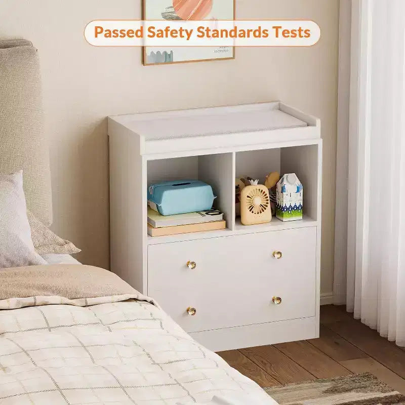 Baby Changing Table Dresser with Removable Changing Tray, Nursery Dresser with 3 Drawers, Modern Baby Changing Station & Storage for Nursery, Black