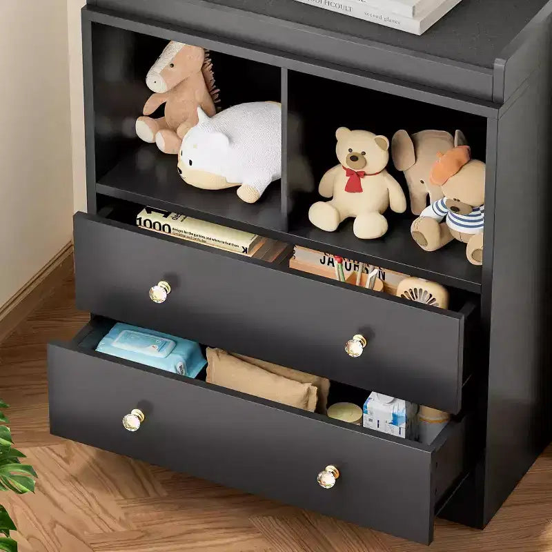 Baby Changing Table Dresser with Removable Changing Tray, Nursery Dresser with 3 Drawers, Modern Baby Changing Station & Storage for Nursery, Black