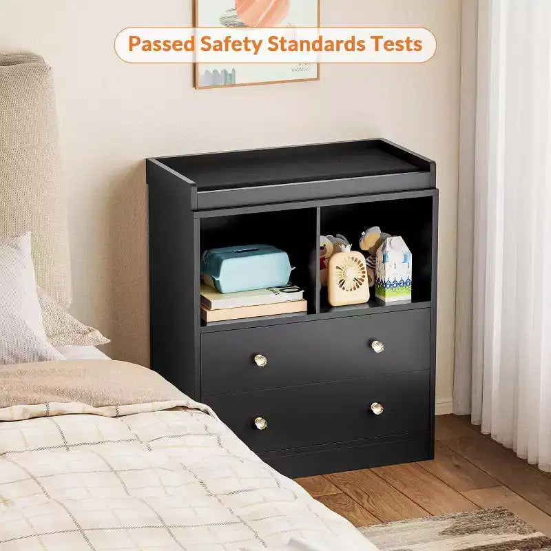 Baby Changing Table Dresser with Removable Changing Tray, Nursery Dresser with 3 Drawers, Modern Baby Changing Station & Storage for Nursery, Black