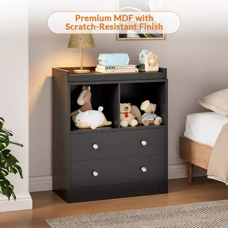 Baby Changing Table Dresser with Removable Changing Tray, Nursery Dresser with 3 Drawers, Modern Baby Changing Station & Storage for Nursery, Black